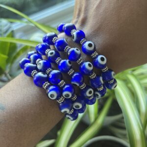 Cobalt Blue Elastic Hamsa Eye Glass beads with Hamsa Hand