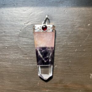 Rose Quartz, Amethyst, Clear Quartz pendant with Small Garnet